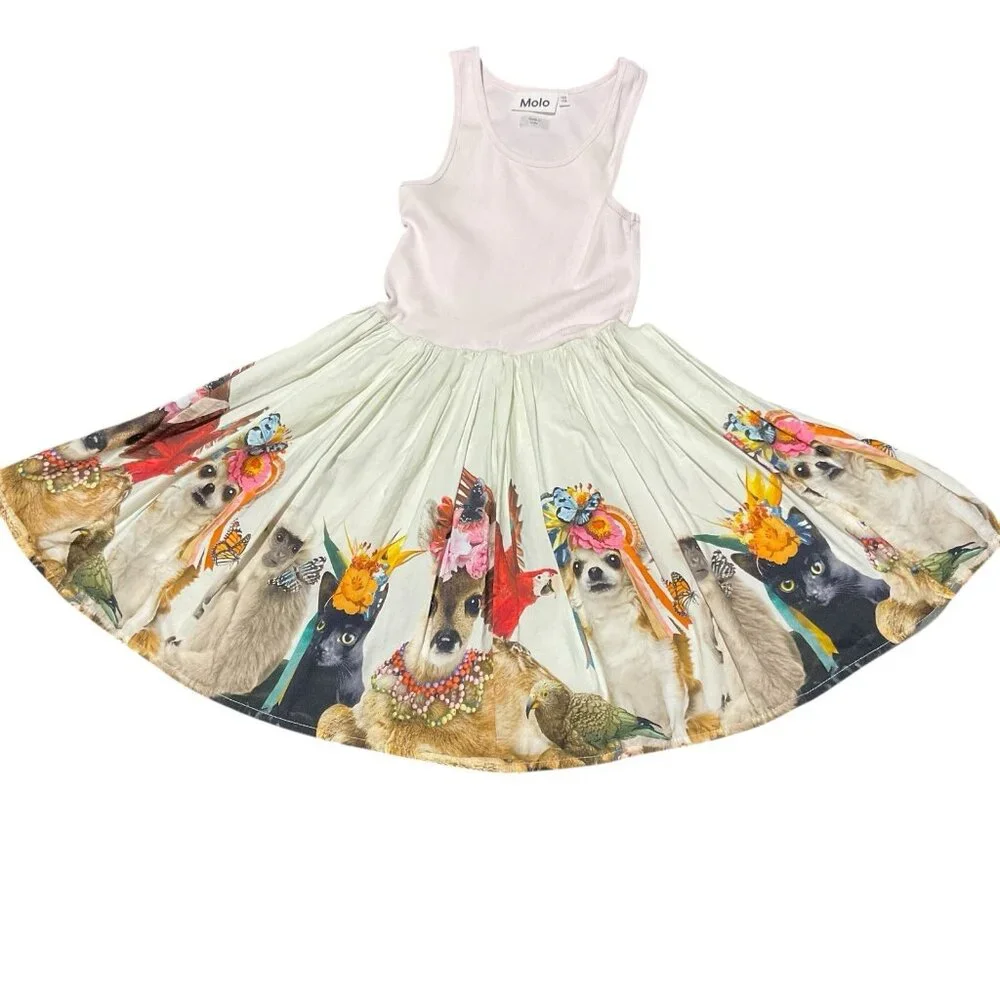 Molo Girls Cassandra Party Animals Dress Ribbed Long Sleeve 7-8 Years Old - Picture 1 of 12